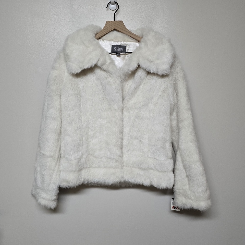 Luxury Wilson Leather White Faux Fur‎ Designer Plush Coat Jacket Sz M NWT